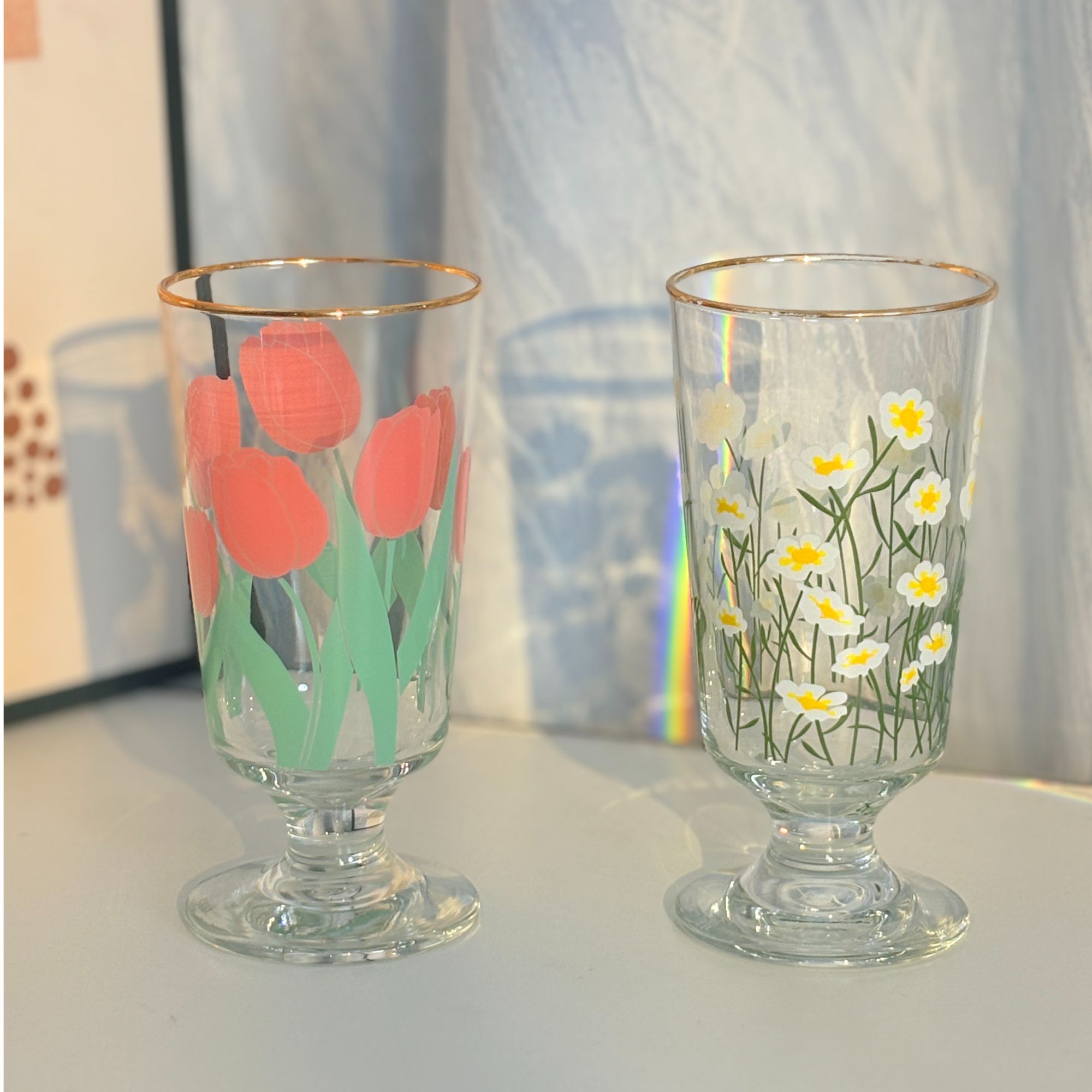ins小雏菊玻璃杯可爱郁金香