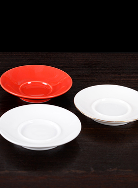 羊脂玉白瓷茶杯托红色小杯垫杯托陶瓷功夫茶具零配茶道防烫隔热垫