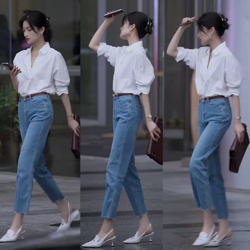 抖音网红同款牛仔裤套装OL