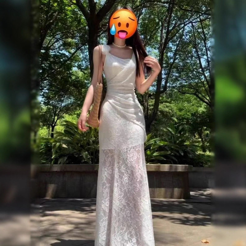 海边度假云南波西米亚白色吊带连连衣裙