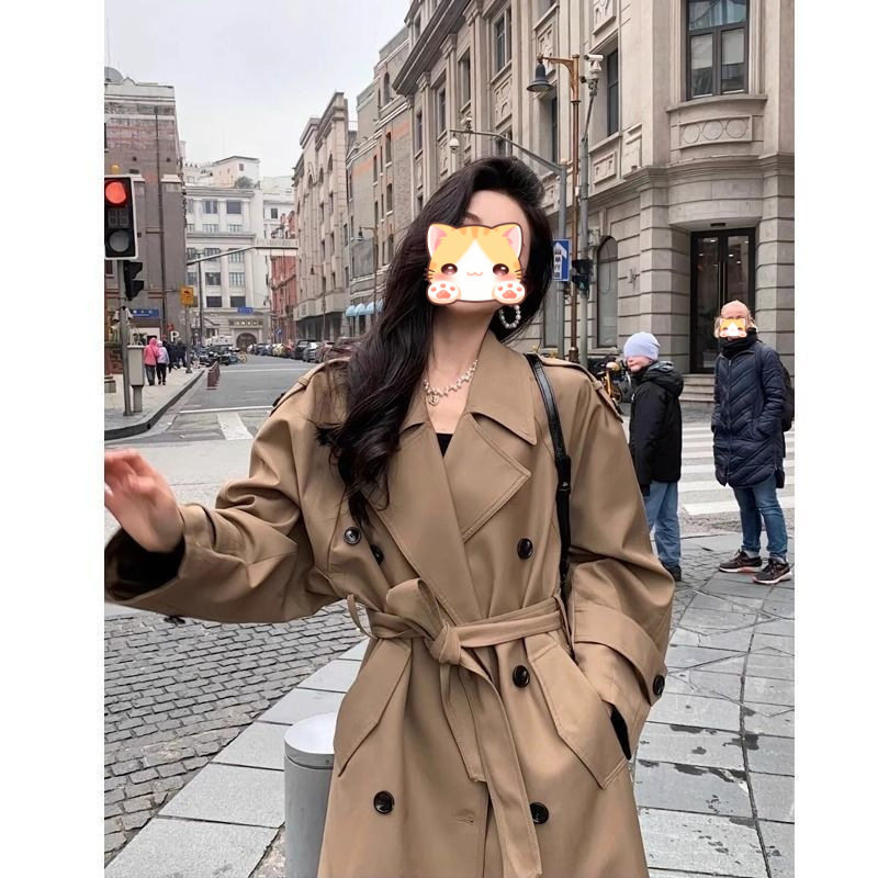 英伦风过膝中长款卡其色风衣外套女2025秋冬季新款高级感垂感大衣