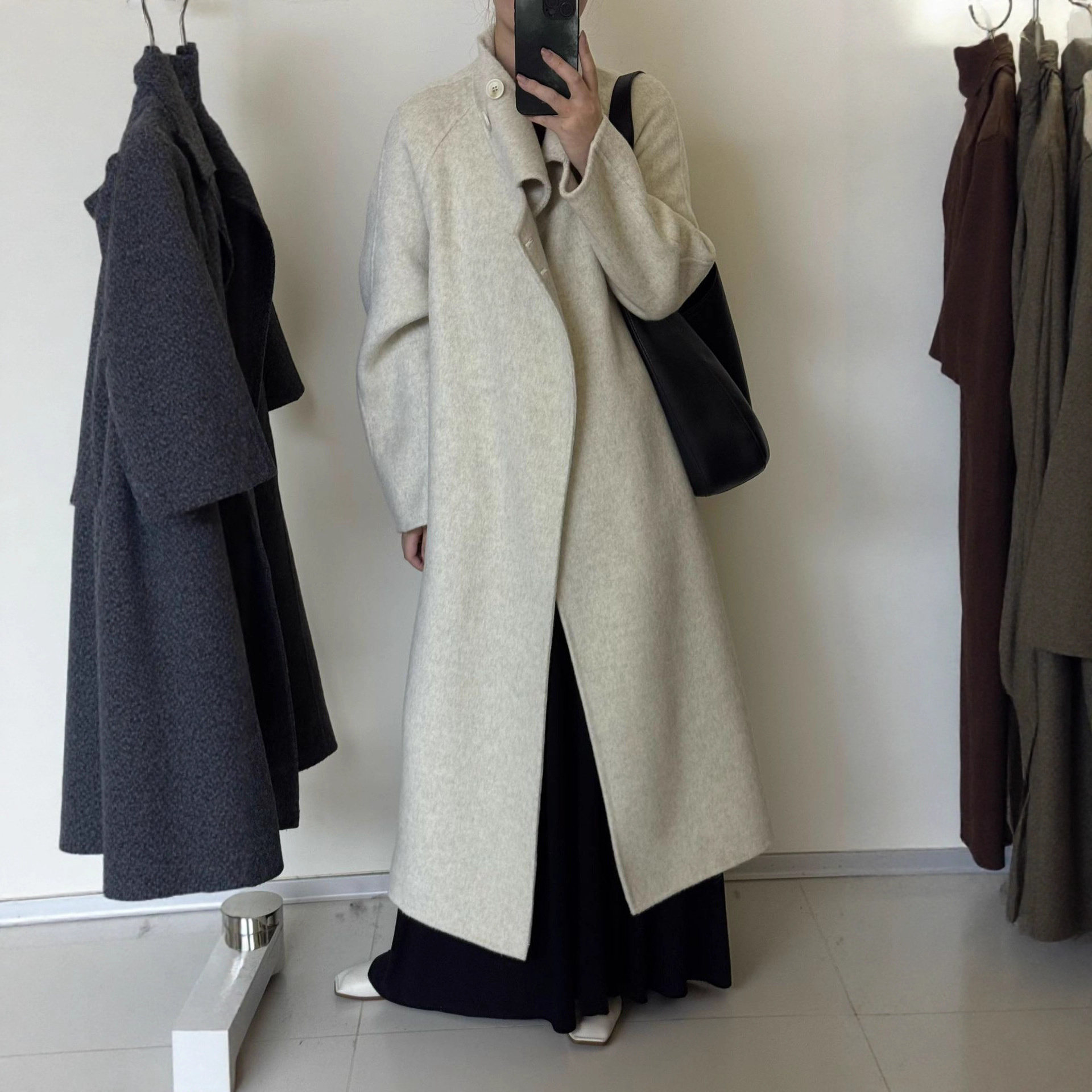 秋冬季新款双面羊毛大衣女立领韩版中长款小个子宽松显瘦羊绒外套