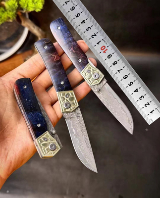 简师博大马士革钢刀手工折刀星辰户外便携锋利水果刀随身防身小刀