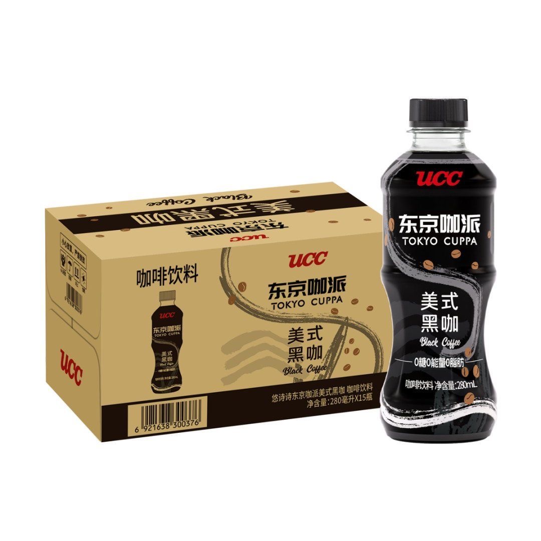 新货UCC悠诗诗东京咖派美式黑咖啡饮料开盖即饮280ML*15瓶整箱装