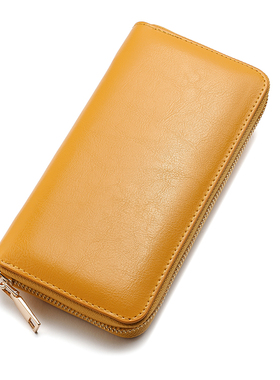 真皮黄色招财钱包男女长款2026新款拉链手拿包卡包钱夹时尚休闲潮