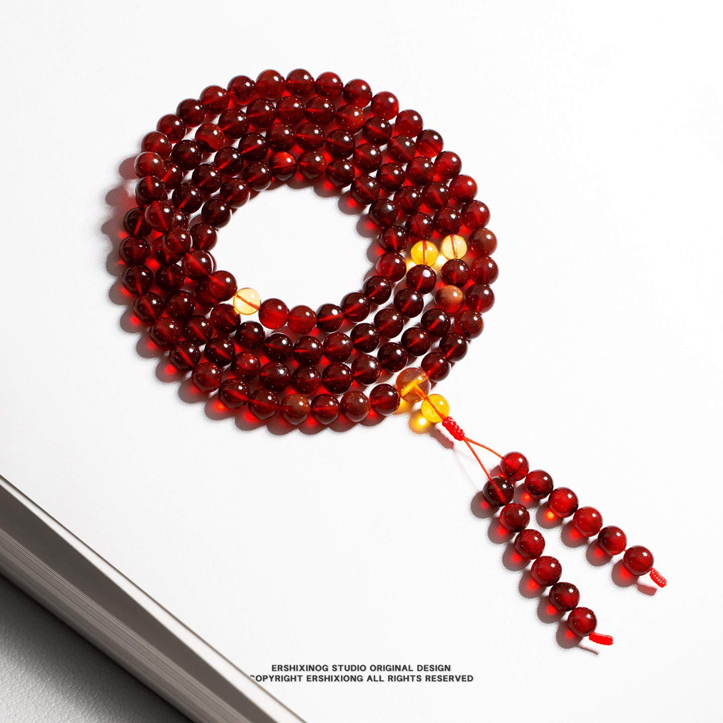 收藏级天然无优化无烤色血珀真品108佛珠9MM