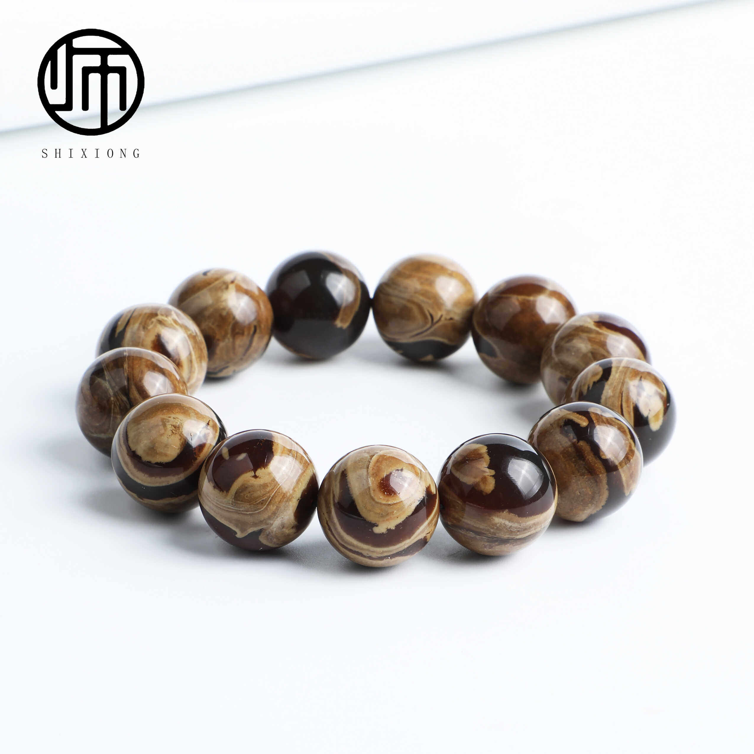 馆藏孤品稀有同料溶洞一刀切白瓷根血蜜溶洞琥珀手串18mm