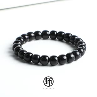 收藏级•新疆和田玉老矿一细料黑羊脂墨玉精工老型极限弧手串