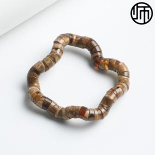 收藏级·天然无优化最古老缅甸琥珀花根蜡大肠手串