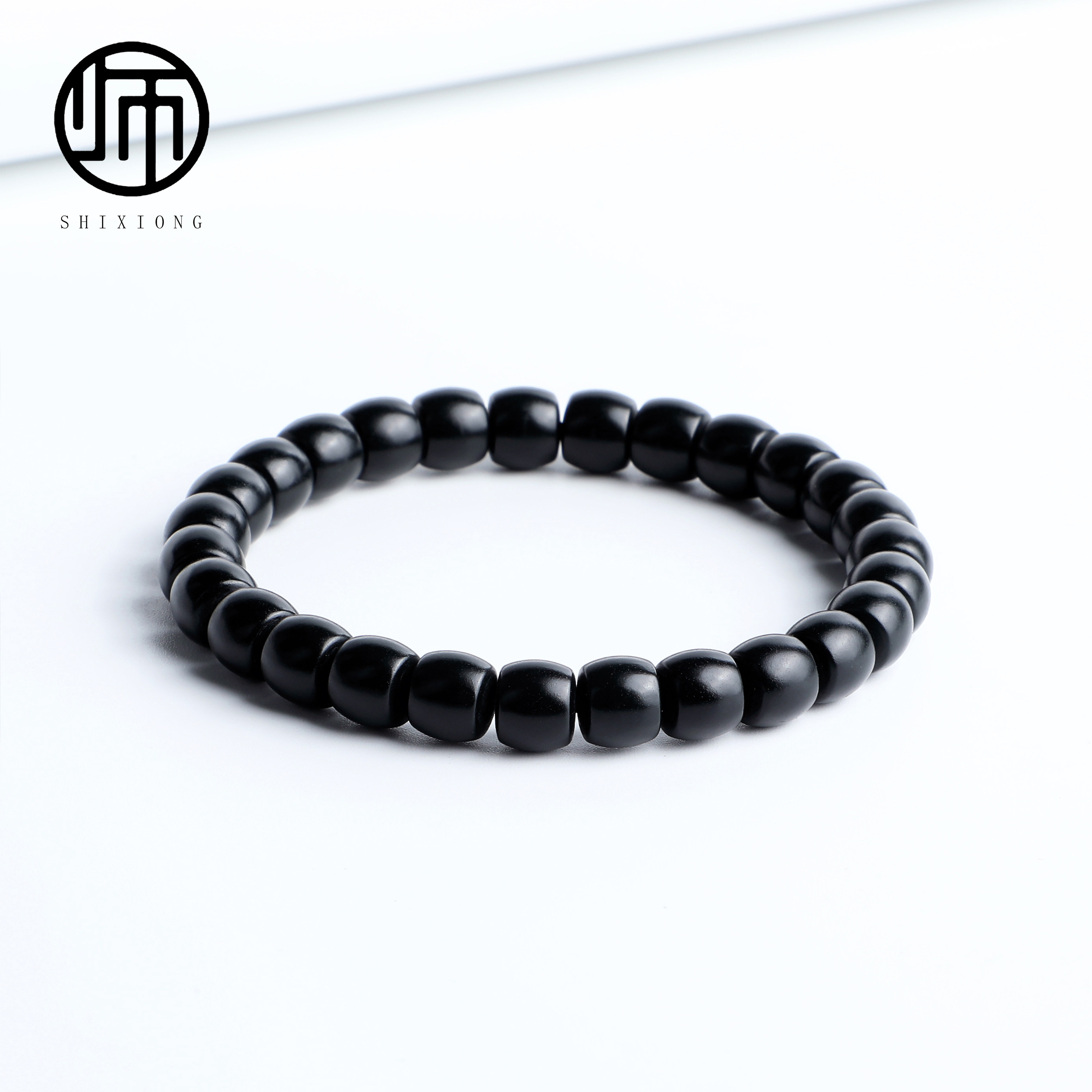 收藏级精工极限弧天然新疆和田玉塔青一细直切手串7-8mm