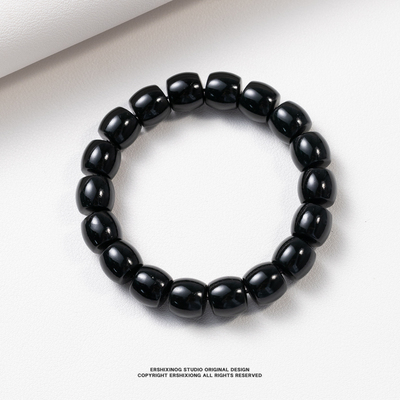 收藏级新疆塔什库尔干一细老坑“塔青王”精工和田玉塔黑手串12MM