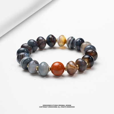 甲子系列保山南红玛瑙缠丝一线西藏牧民自戴收藏级多宝手链13M＋