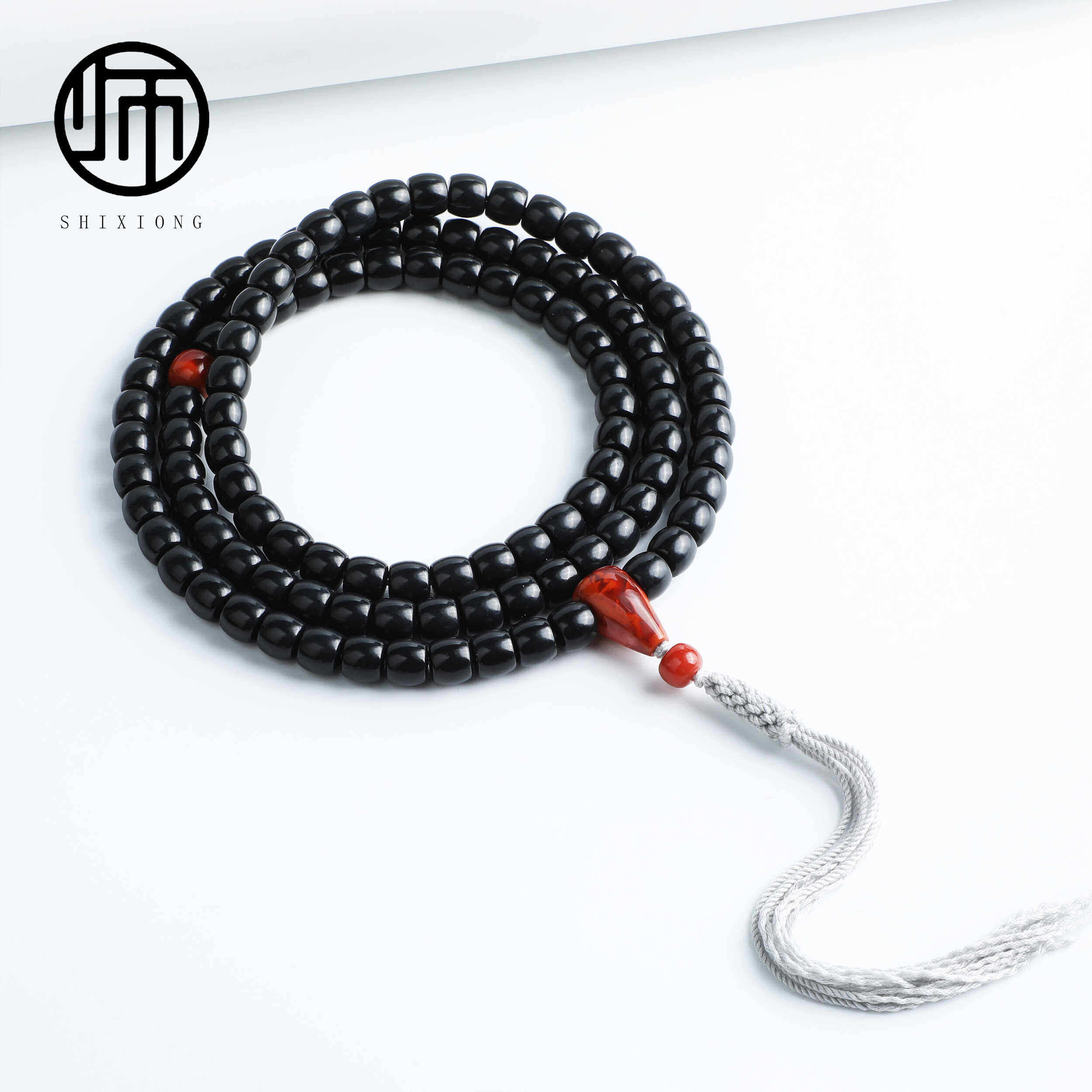 精选孤品&middot;收藏级新疆原矿籽料和田玉墨玉极限弧老型108佛珠8mm