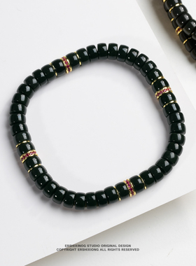 【归方】无规矩不成方圆·天然和田玉塔青玉撞色四方药片手链手串