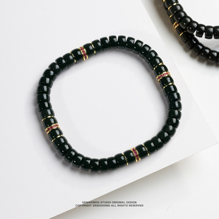 【归方】无规矩不成方圆·天然和田玉塔青玉撞色四方药片手链手串