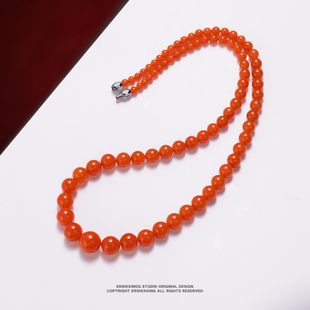 孤品收藏·保山滴水洞同料无纹纯色樱桃红南红长链项链