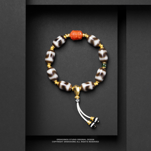 甲子系列西藏至纯工艺小年份古珠虎牙天珠南红玛瑙黄财神手链