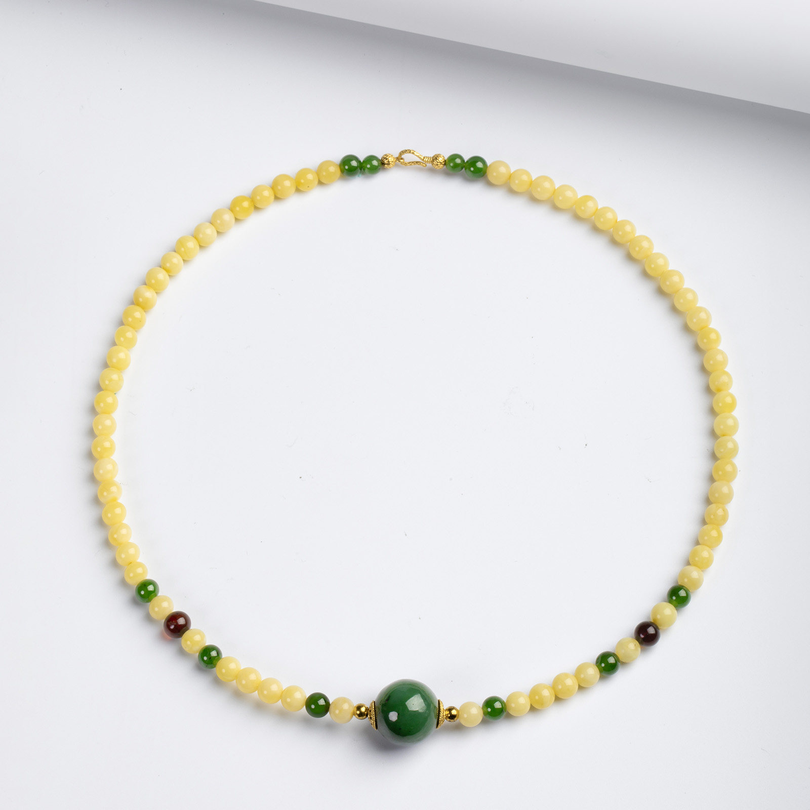 天然无优化精品牛奶白花蜜蜡原创搭配俄碧菠菜绿锁骨链项链