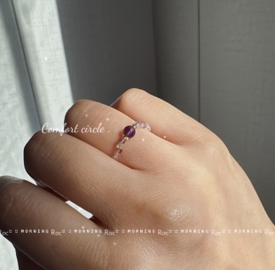 「火金相生」天然紫水晶白水晶戒指弹力绳女款轻奢小众设计感高级