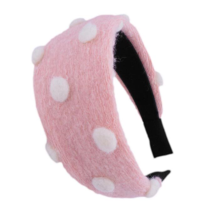 原创宽边毛呢羊毛波点球球撞色糖果色毛球可爱手工发箍发卡发饰