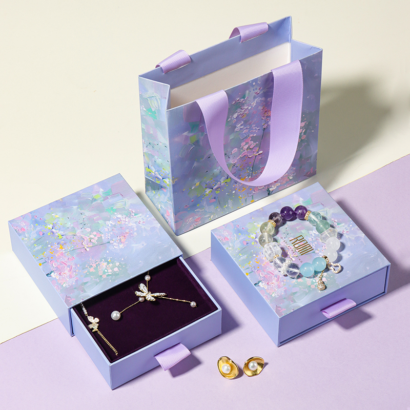 薰衣草水墨画水晶饰品盒时尚手串