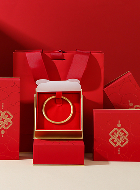 中国风首饰盒红色中国结黄金礼盒戒指项链耳钉盒古法金手链手镯盒