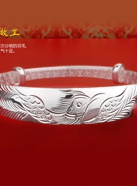 宽面银手镯银镯子925纯银新品礼物磨砂妈妈款母亲节铜镀足银饰品