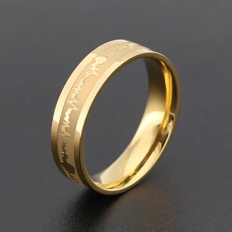 直销欧美钛钢时尚男戒指热销尾对戒情侣镀金指戒不锈钢心电图