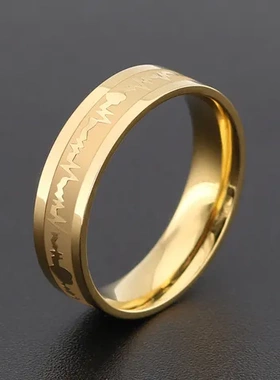 直销欧美钛钢时尚男戒指热销尾对戒情侣镀金指戒不锈钢心电图