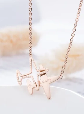 飞机女士项链韩版时尚18K飞机新款两只玫瑰金钛钢金项链