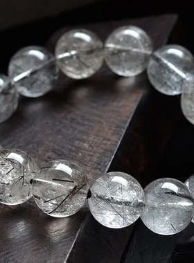 珠径【手链黑发晶鉴定书天然5-16mm宝石赠送】水晶