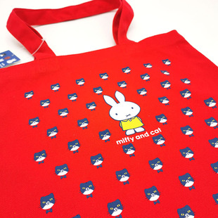 日本正品猫咪米菲兔环保帆布休闲单肩包清新托特包背包通勤通学包