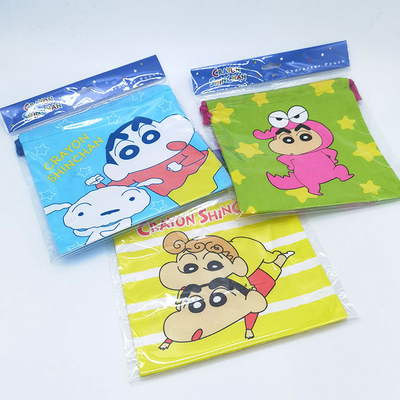 日本正品蜡笔小新限定纯棉巾着袋束口袋抽绳小物收纳袋移动电源包
