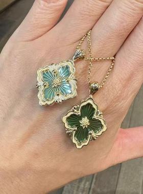 歌剧院Operа四叶草双面拉丝白贝母天河石项链复古高级感锁骨链女