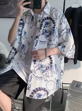 夏季港风男士宽松大码短袖衬衫