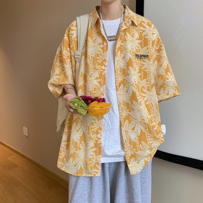夏季花衬衫男士潮流痞帅百搭短袖衬衣男日系大码韩版上衣半袖外套
