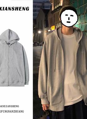 秋冬港风加绒连帽开衫卫衣男女生