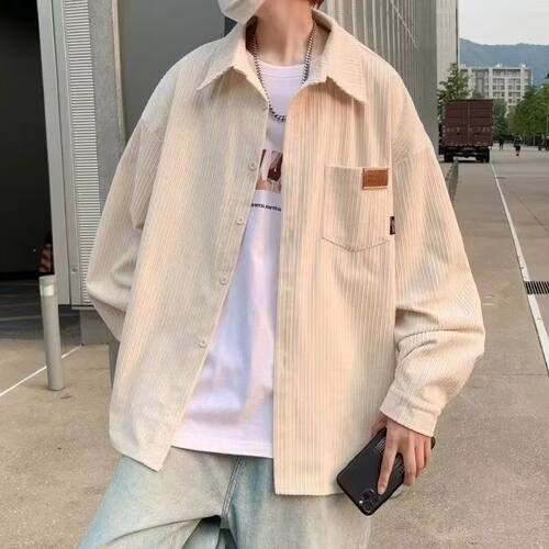 男士灯芯绒宽松复古长袖衬衫