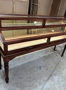 定制中古饰品收藏品陈列柜珠宝玉器玻璃展示柜美式法式实木双层柜