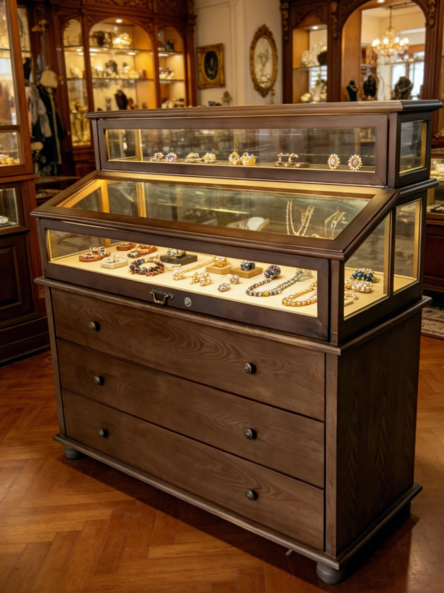 定制中古风中岛柜子玻璃展柜饰品银饰店靠墙多功能网红拍照展示柜