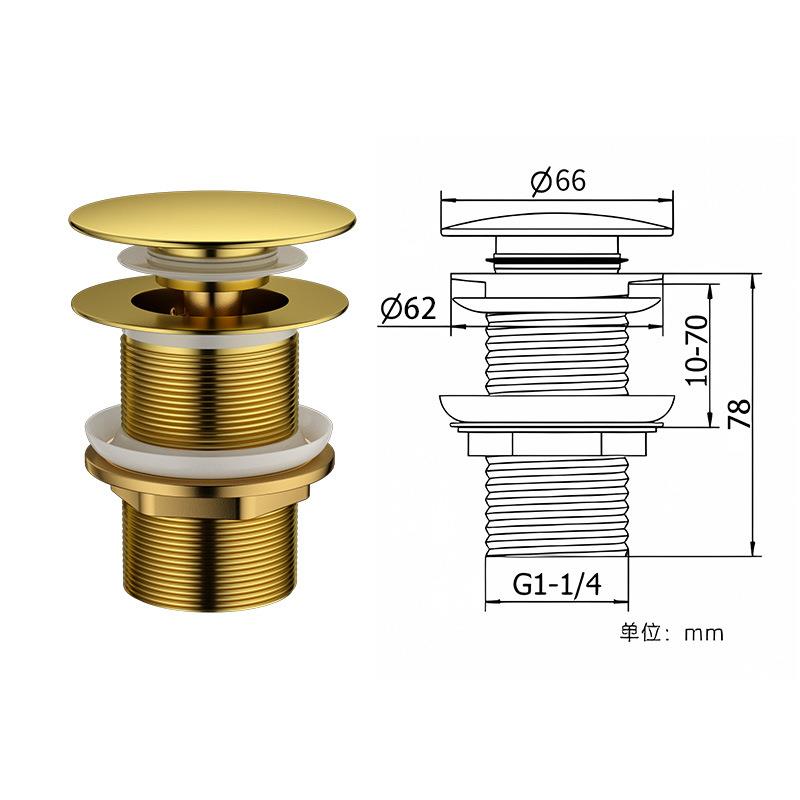 面盆不锈钢拉丝金色下水器洗手盆玻璃盆弹跳按压式台盆下水管配件