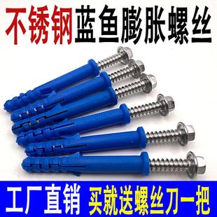 410不锈钢小蓝鱼膨胀螺丝塑料膨胀管带十字六角法兰自攻木螺钉