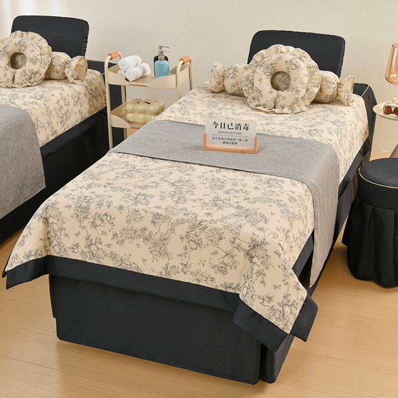 2025新款美容床罩四件套棉麻高端轻奢专用按摩理疗床套单四季通用