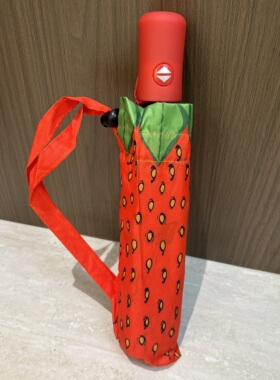 外贸订单 小清新三折红色草莓自动伞 便携轻量成人学生女雨伞