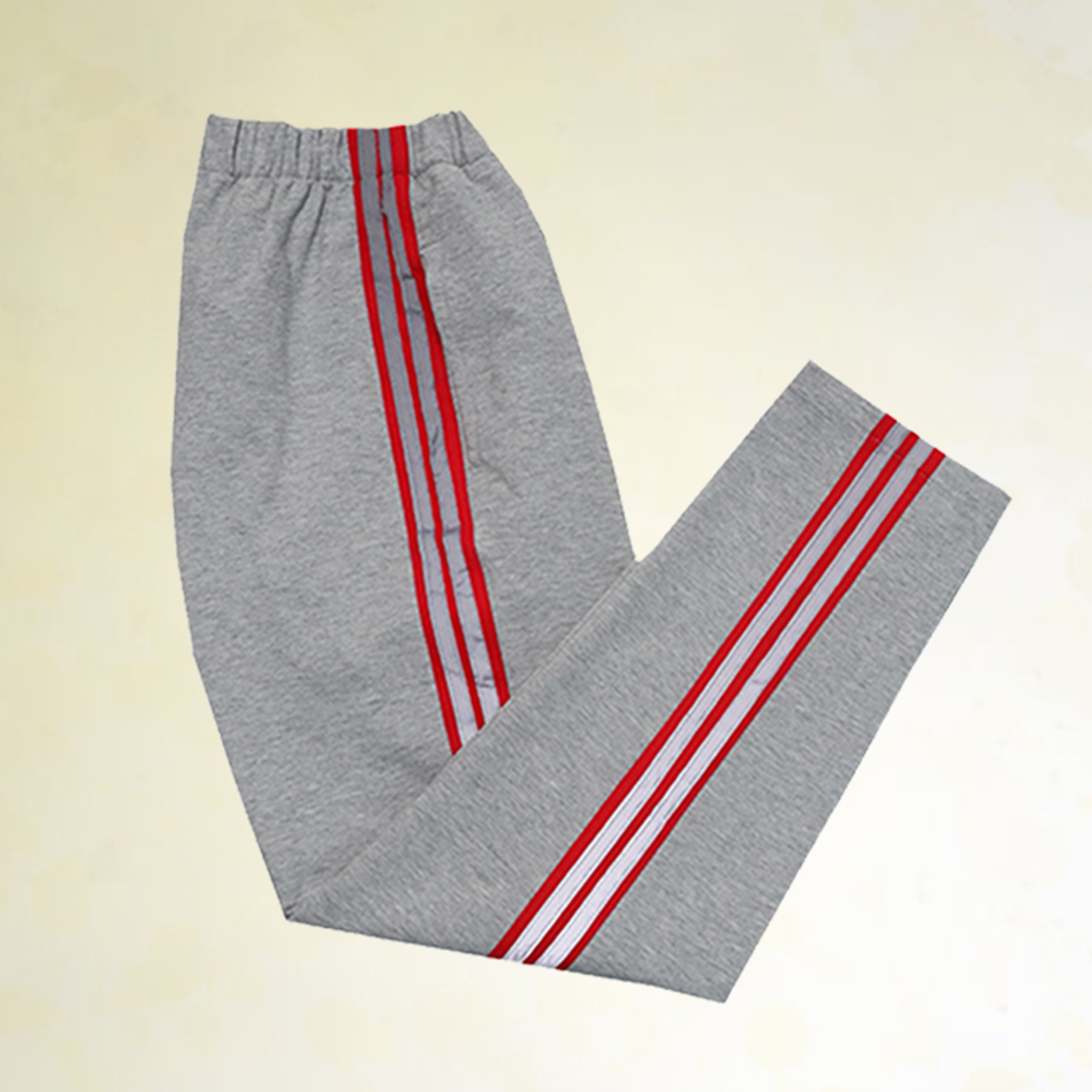 浅灰拼大红宽杠拼两道反光条校裤