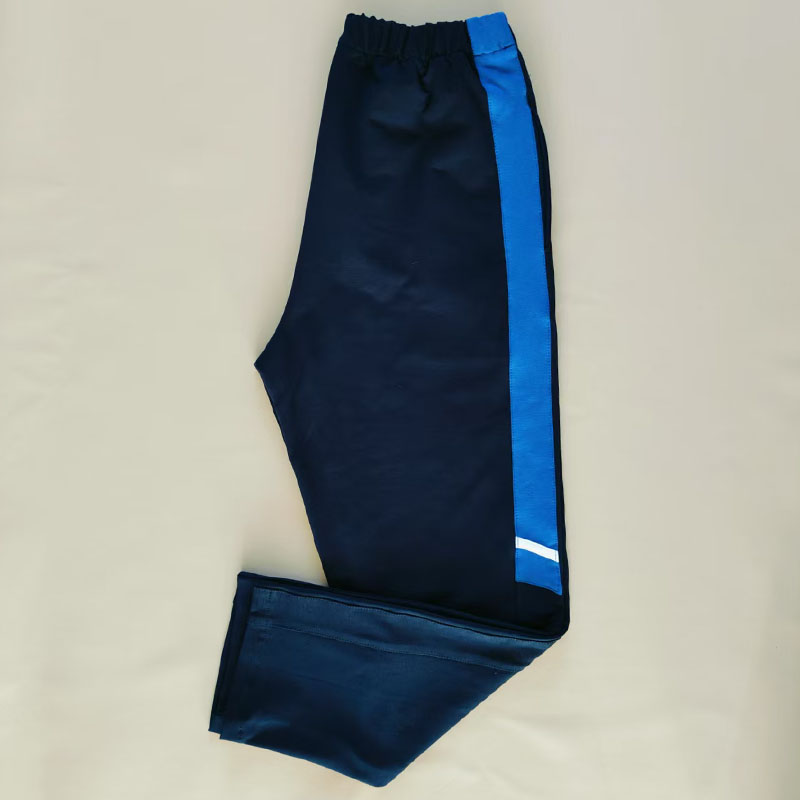 加绒藏蓝色上拼宝蓝宽杠压横短白条直筒学生男女同款大码休闲长裤