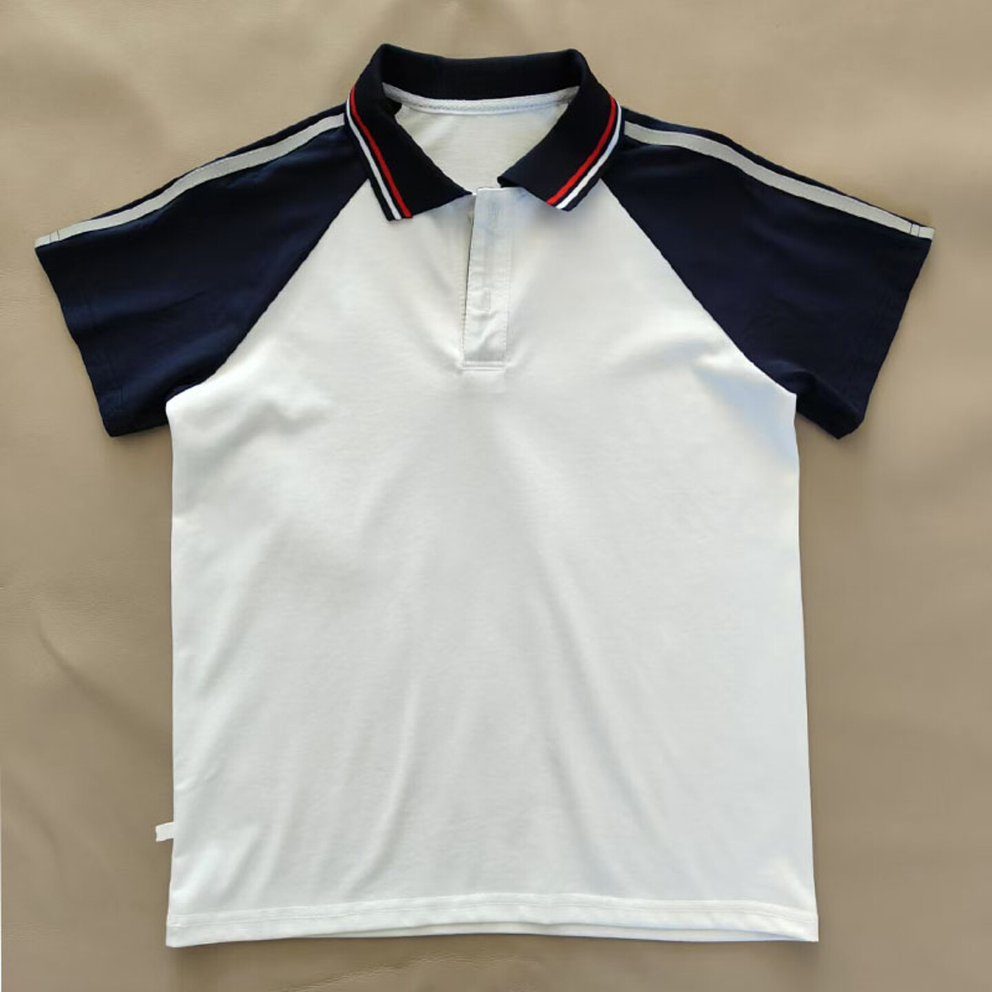 夏季白色校服短袖藏蓝插肩袖拼反光条男女通用班服T恤POLO衫上衣
