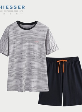 德国舒雅家居服男士 春夏款24484H全棉罗纹薄款短袖短裤睡衣套装