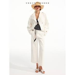 SerioLudere蛋仔很懒/短款白色百搭通勤感时髦不挑身材风衣外套女