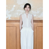 针织纹理无袖 SerioLudere蛋仔很懒 27%莱赛尔10%亚麻 T恤白色背心